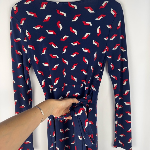 Moda International Navy Blue Wrap Dress with Red and White Pattern 4 - Picture 7 of 9